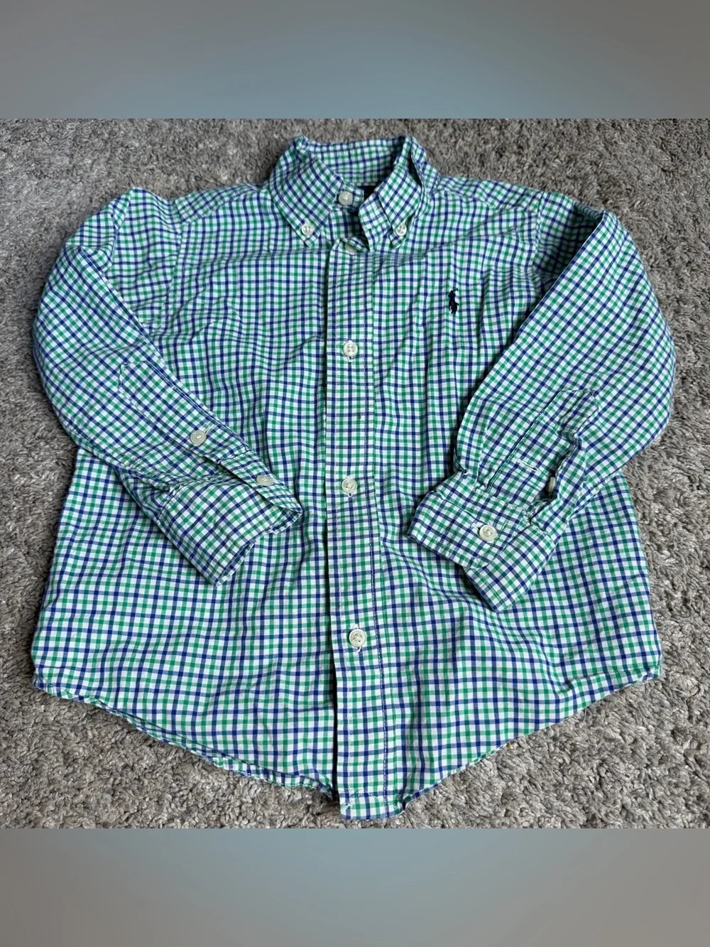 Ralph Lauren Plaid Long Sleeve Button Down Shirt & T-shirt 3T blue big pony logo